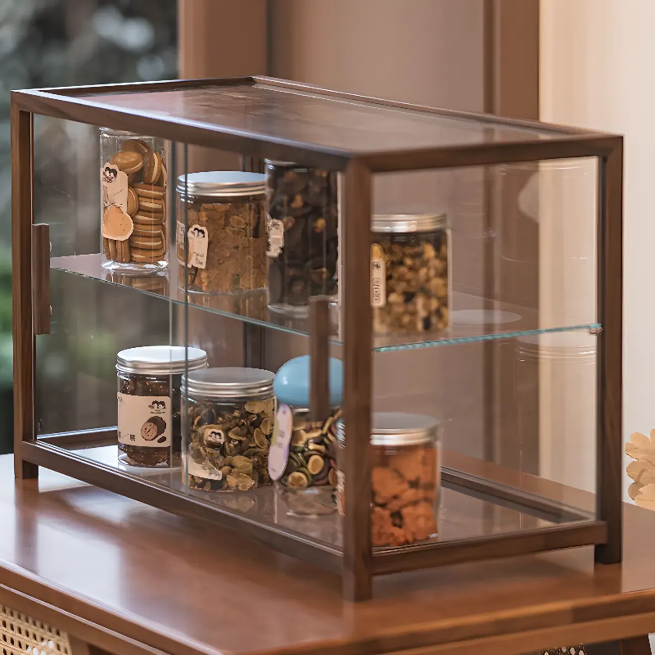 Wooden 2-tier Modern Glass Display Cabinet for Home Image - 5