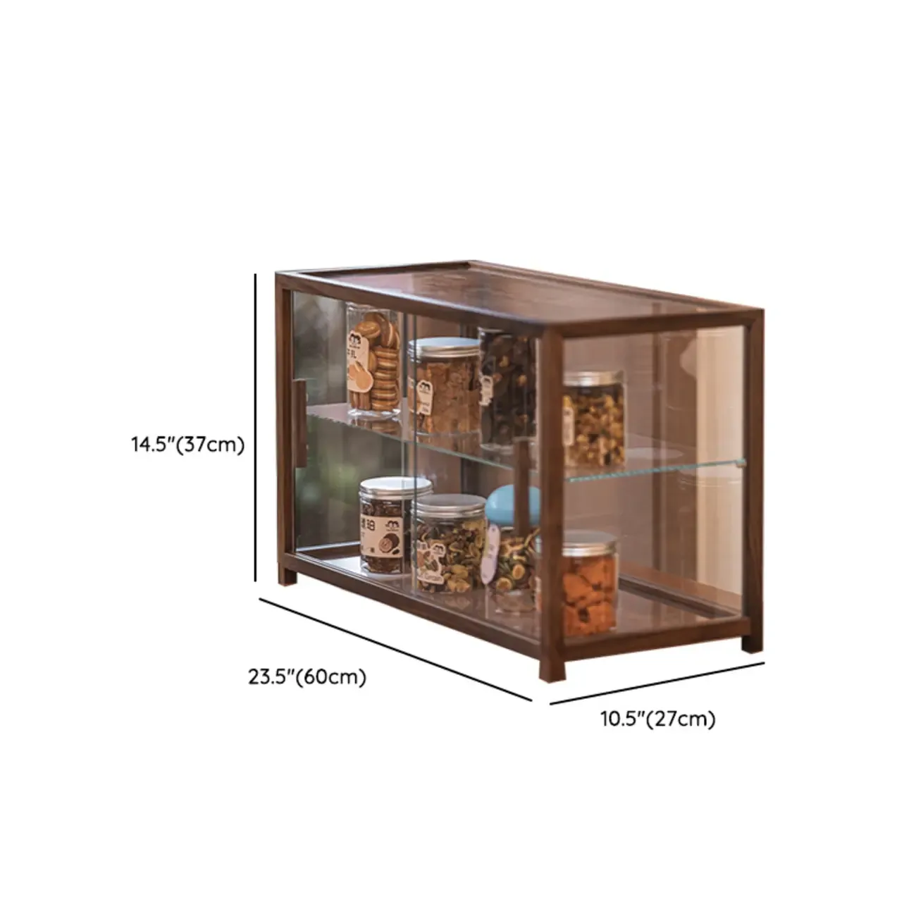 Wooden 2-tier Modern Glass Display Cabinet for Home #size