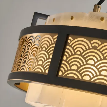 Black Round Metal Crystal Modern Chandelier Light Image - 3