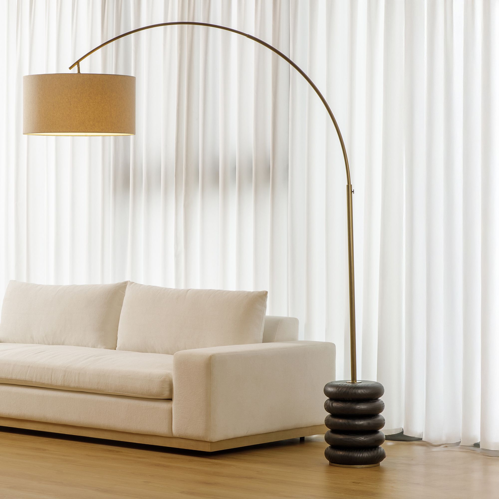 Alt image 2 for Ariel Stacked Arc Solid Oak Floor Lamp (63")