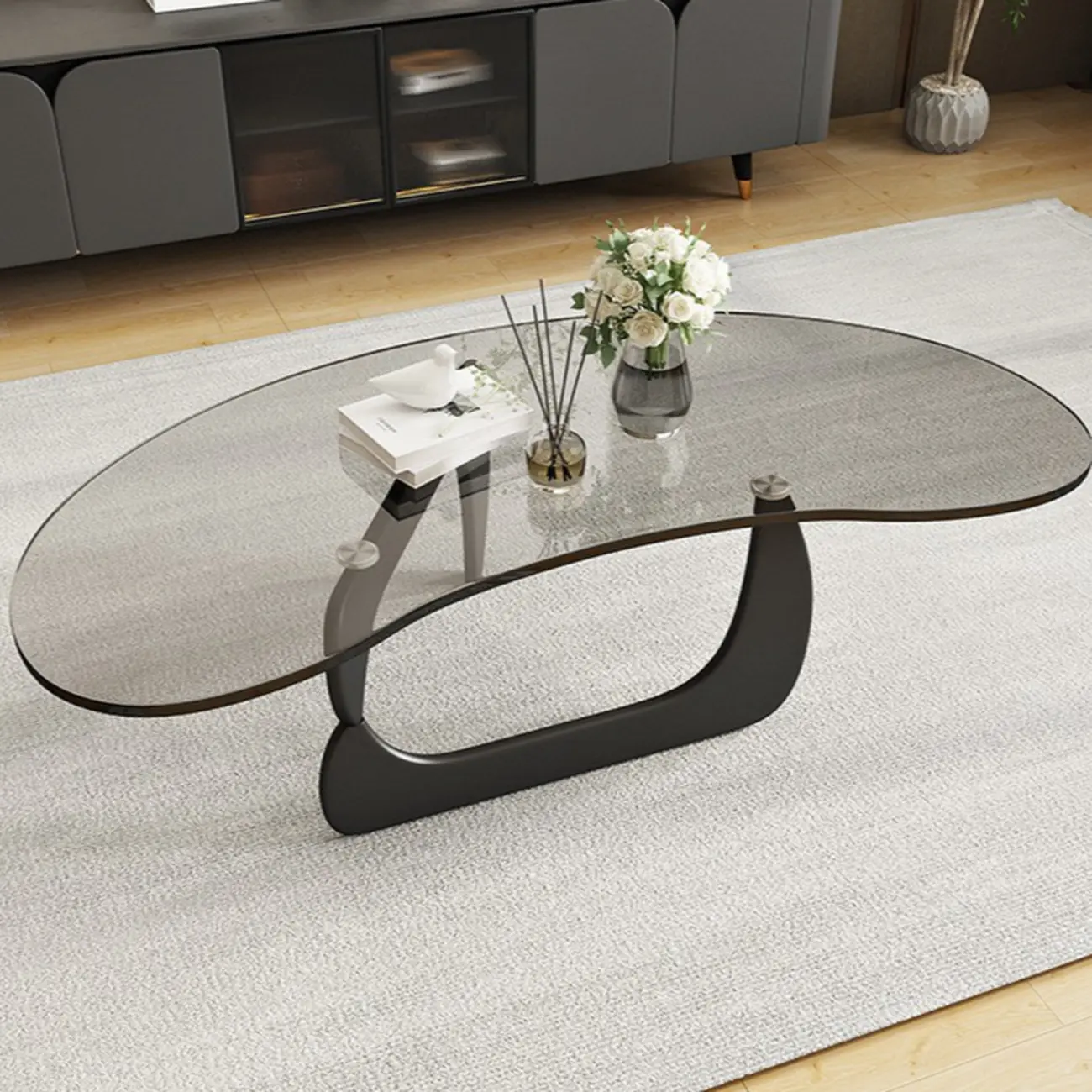Nordic Free Form Glass Top Coffee Table in Abstract Base Image - 1 | homeyfad