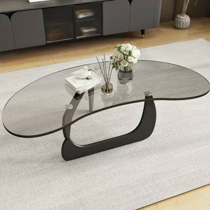 Nordic Free Form Glass Top Coffee Table in Abstract Base Image - 1
