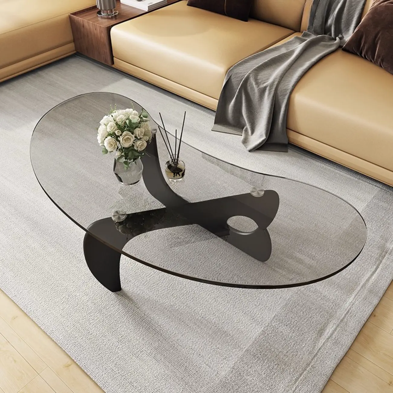 Nordic Free Form Glass Top Coffee Table in Abstract Base Image - 3 | homeyfad