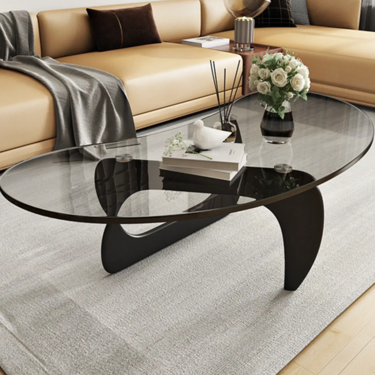 Nordic Free Form Glass Top Coffee Table in Abstract Base Image - 7 | homeyfad