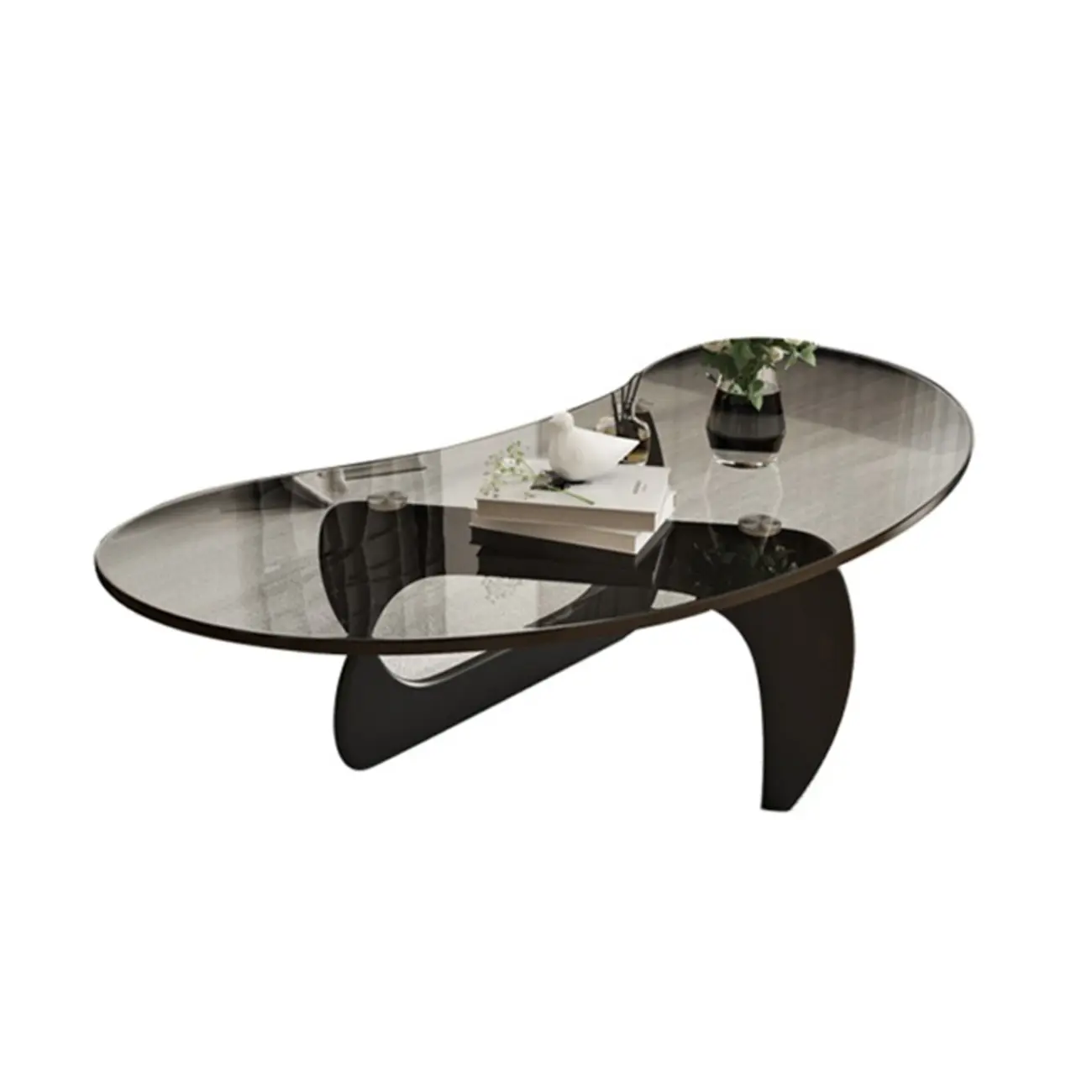 Nordic Free Form Glass Top Coffee Table in Abstract Base Image - 7 | homeyfad