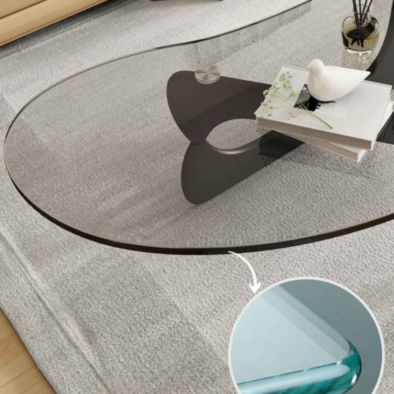 Nordic Free Form Glass Top Coffee Table in Abstract Base Image - 11 | homeyfad