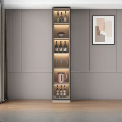 Freestanding Modern Tall Wood Open Storage Wine Cabinet Image - 8