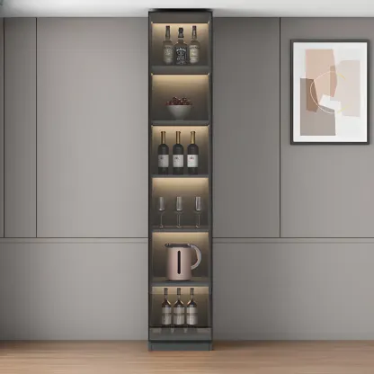 Freestanding Modern Tall Wood Open Storage Wine Cabinet Image - 9