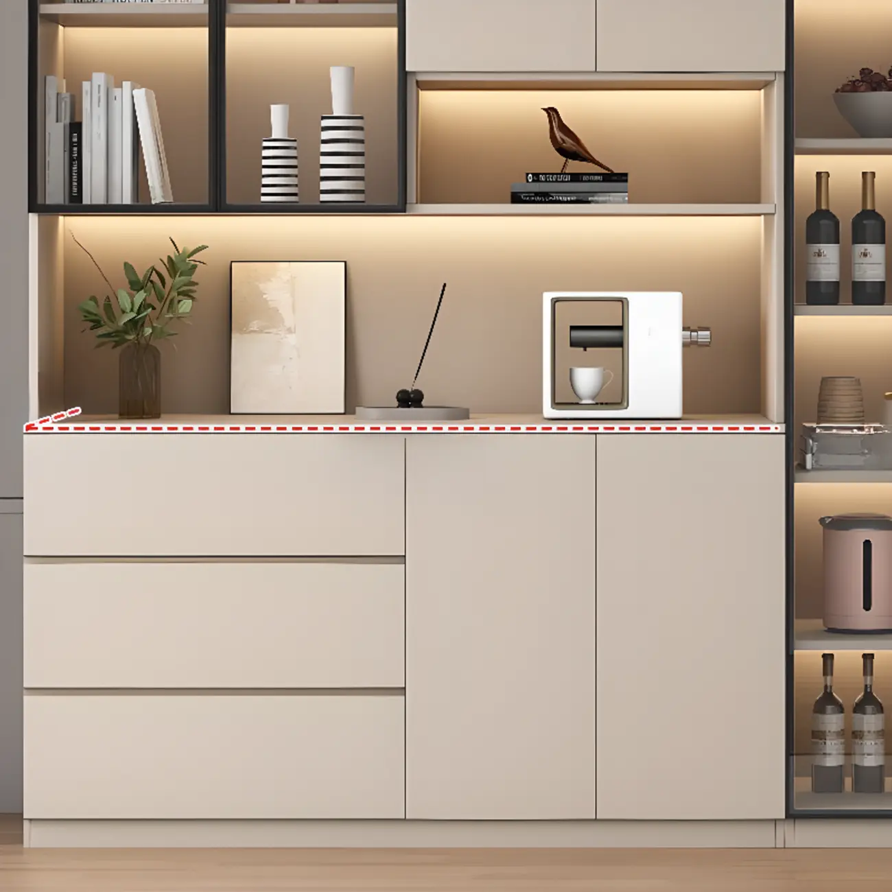 Freestanding Modern Tall Wood Open Storage Wine Cabinet Image - 2 | homeyfad