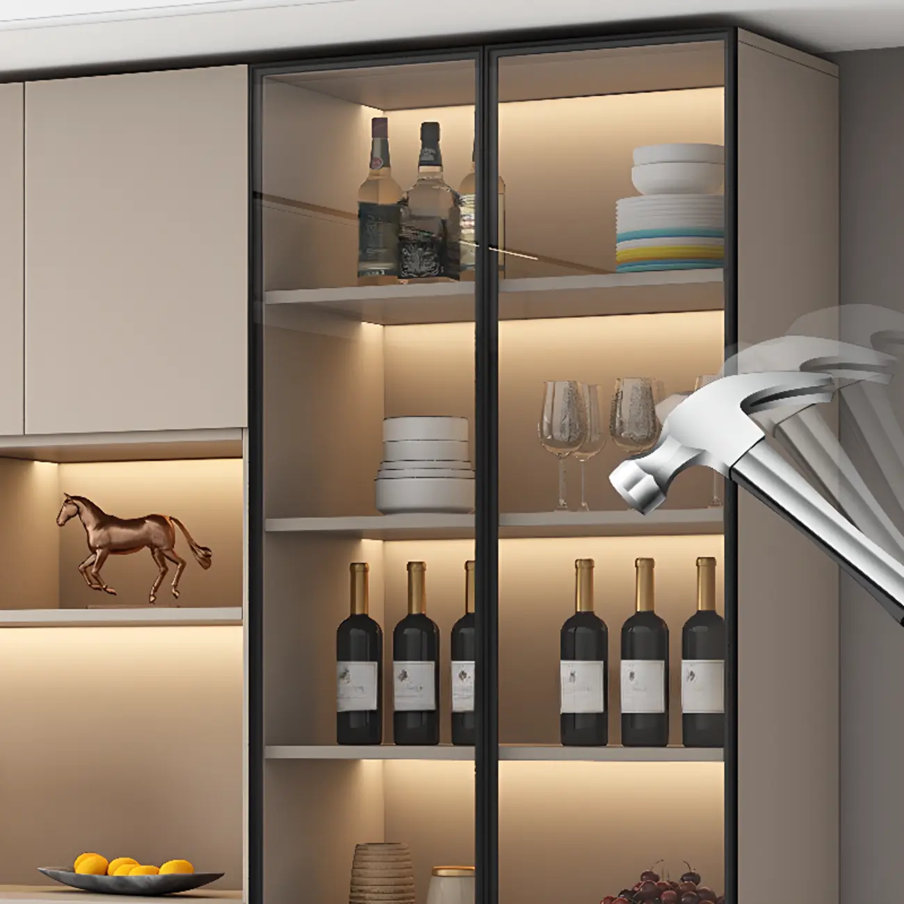 Freestanding Modern Tall Wood Open Storage Wine Cabinet Image - 6 | homeyfad