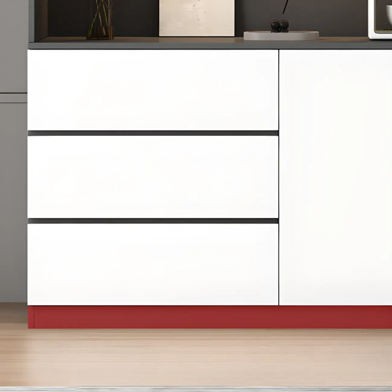 Freestanding Modern Tall Wood Open Storage Wine Cabinet Image - 7