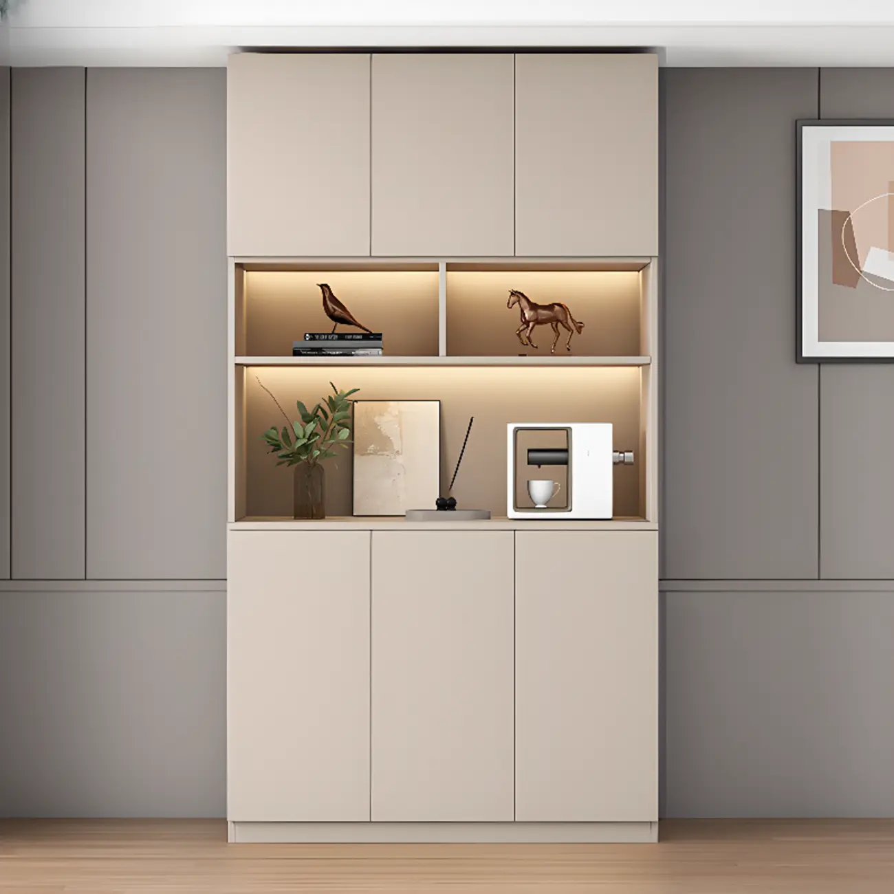 Freestanding Modern Tall Wood Open Storage Wine Cabinet Image - 1 | homeyfad