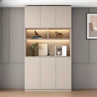 Freestanding Modern Tall Wood Open Storage Wine Cabinet Image - 1