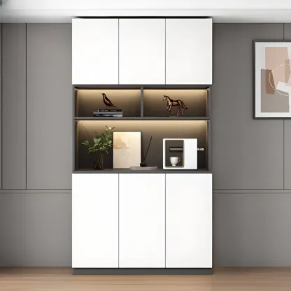 Freestanding Modern Tall Wood Open Storage Wine Cabinet Image - 12