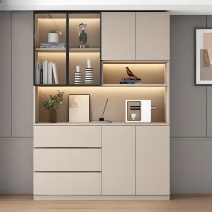 Freestanding Modern Tall Wood Open Storage Wine Cabinet Image - 3