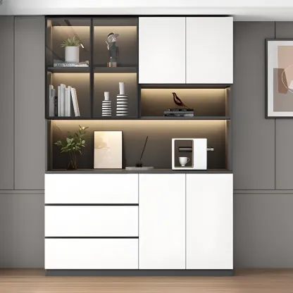 Freestanding Modern Tall Wood Open Storage Wine Cabinet Image - 13