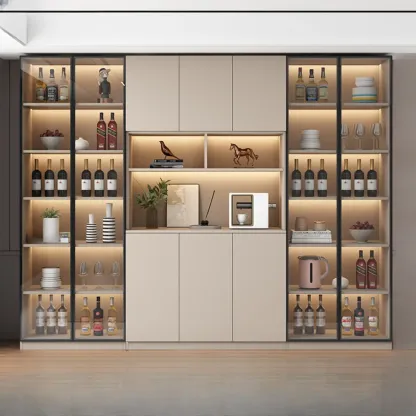 Freestanding Modern Tall Wood Open Storage Wine Cabinet Image - 18