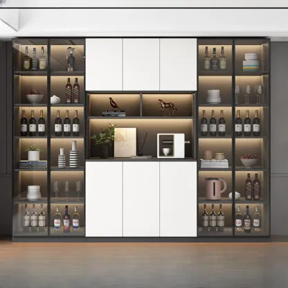 Freestanding Modern Tall Wood Open Storage Wine Cabinet Image - 19