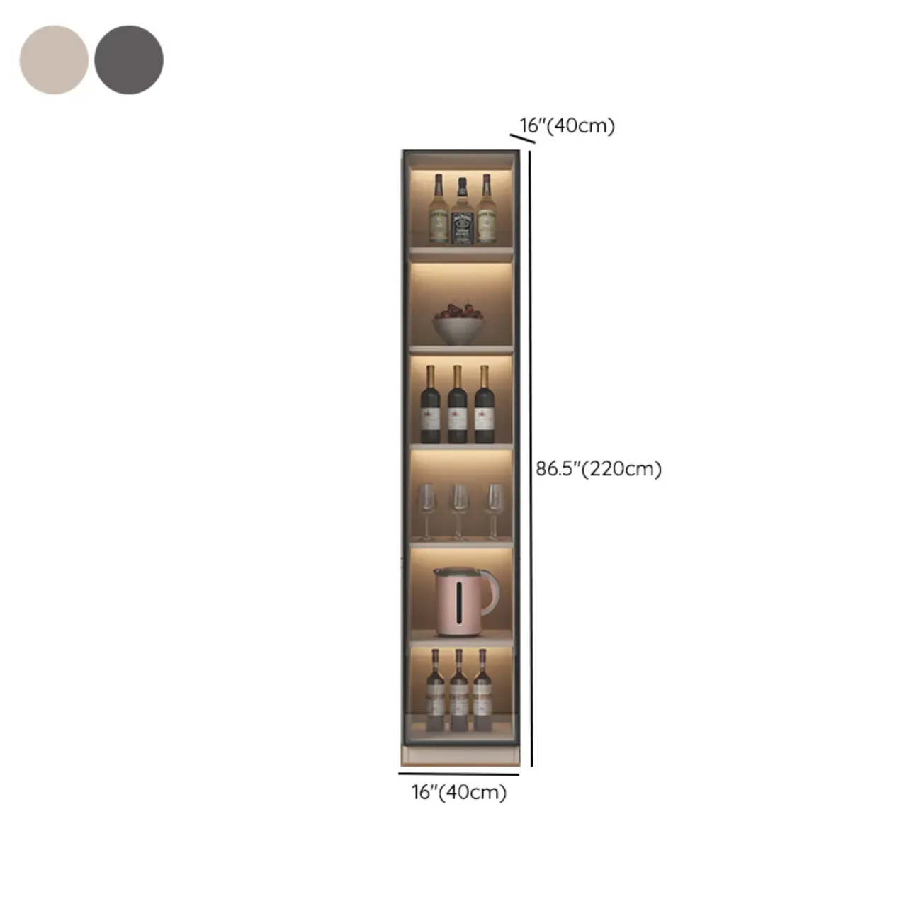 Freestanding Modern Tall Wood Open Storage Wine Cabinet #size