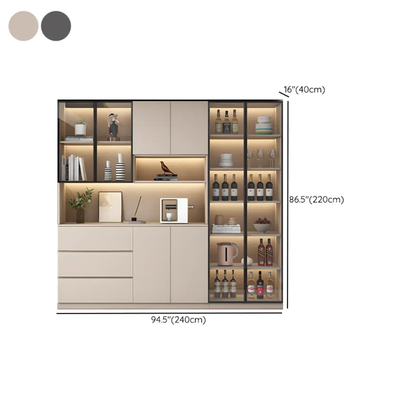 Freestanding Modern Tall Wood Open Storage Wine Cabinet Image - 25