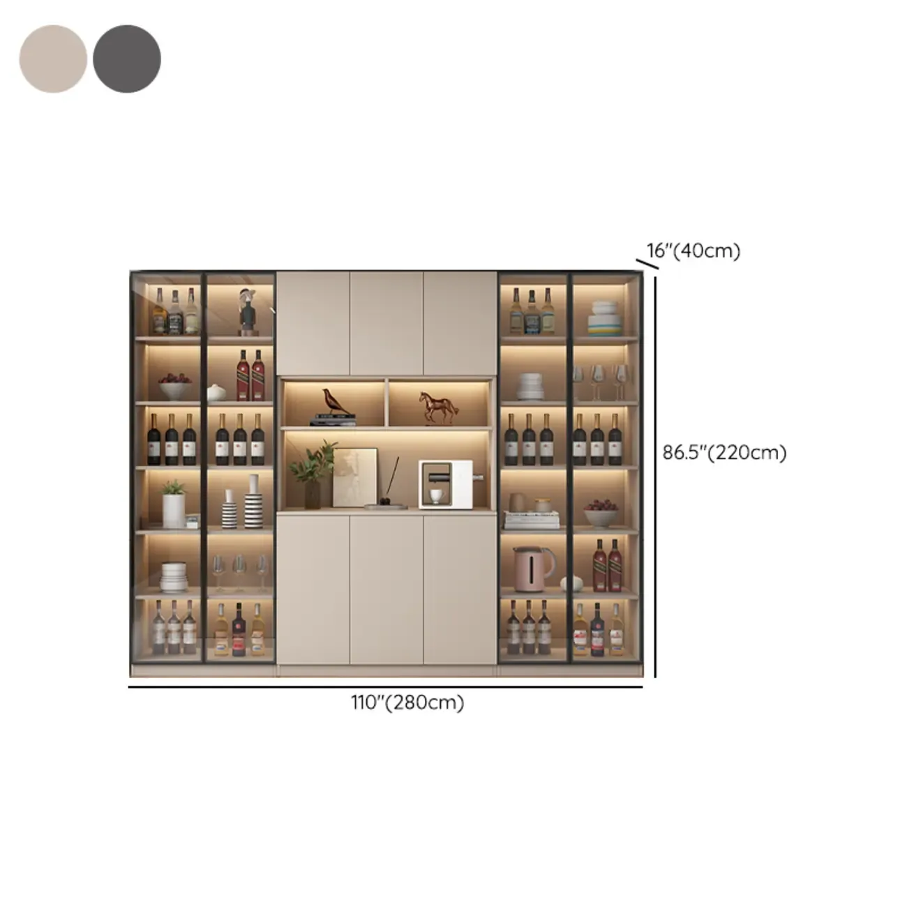 Freestanding Modern Tall Wood Open Storage Wine Cabinet Image - 26