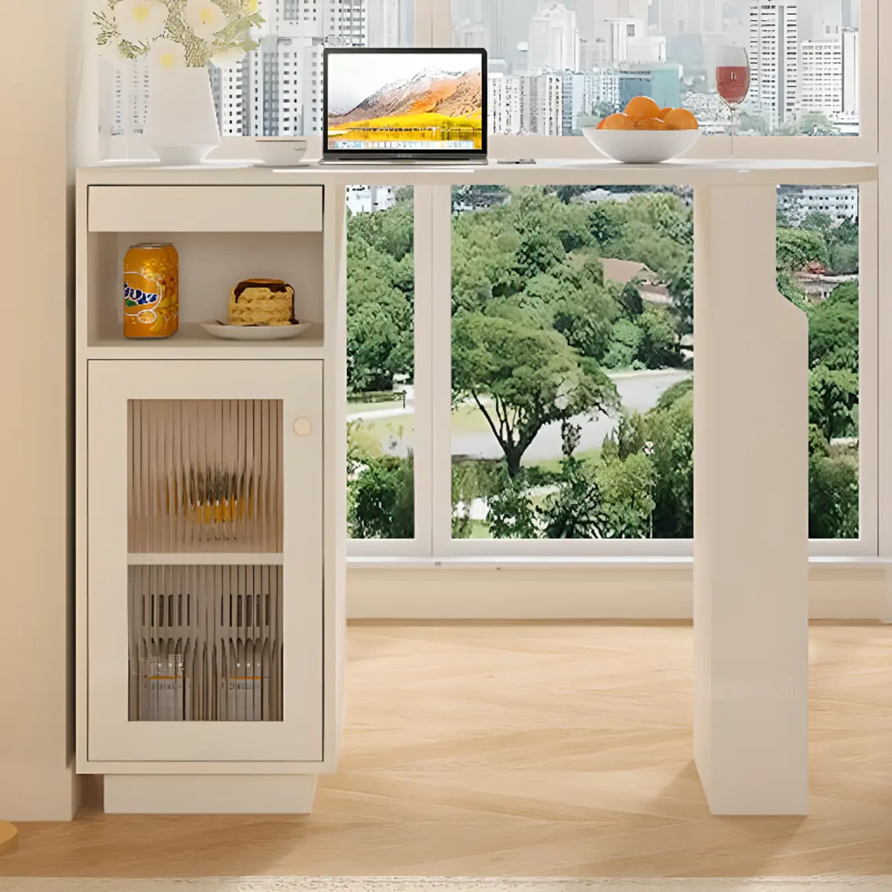 Modern Free Form White Slate Wood Storage Bar Tables Image - 1 | homeyfad