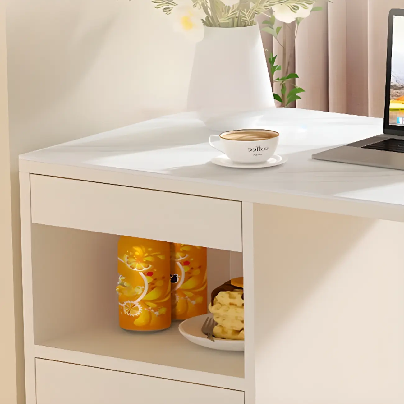 Modern Free Form White Slate Wood Storage Bar Tables Image - 3 | homeyfad