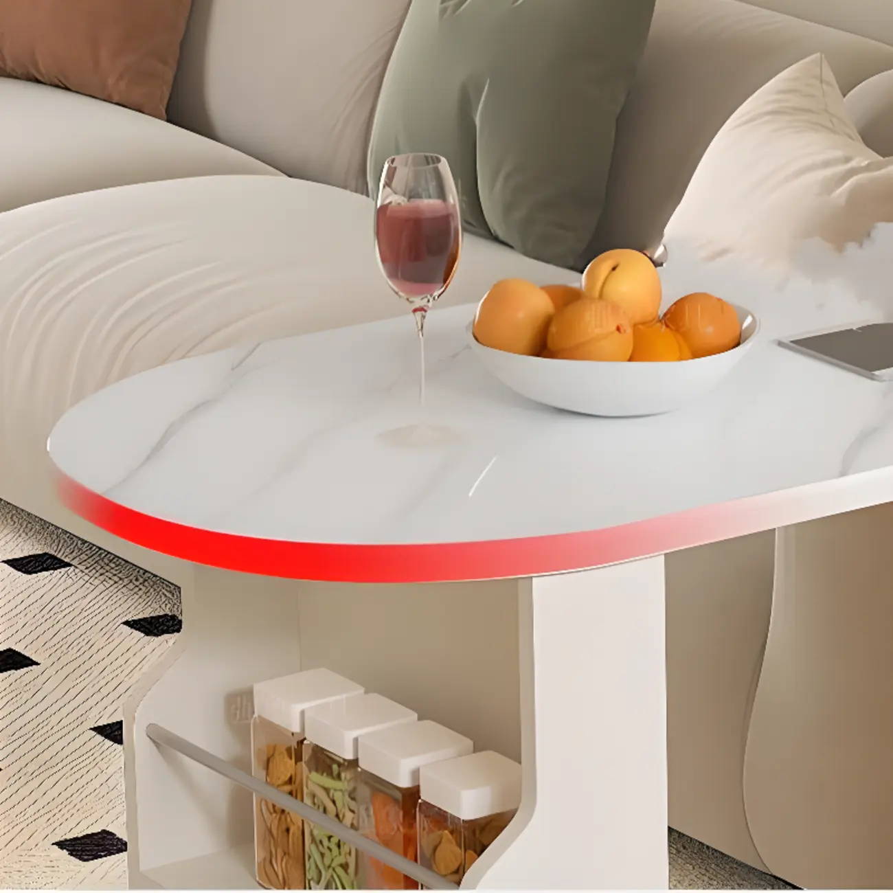 Modern Free Form White Slate Wood Storage Bar Tables Image - 7 | homeyfad