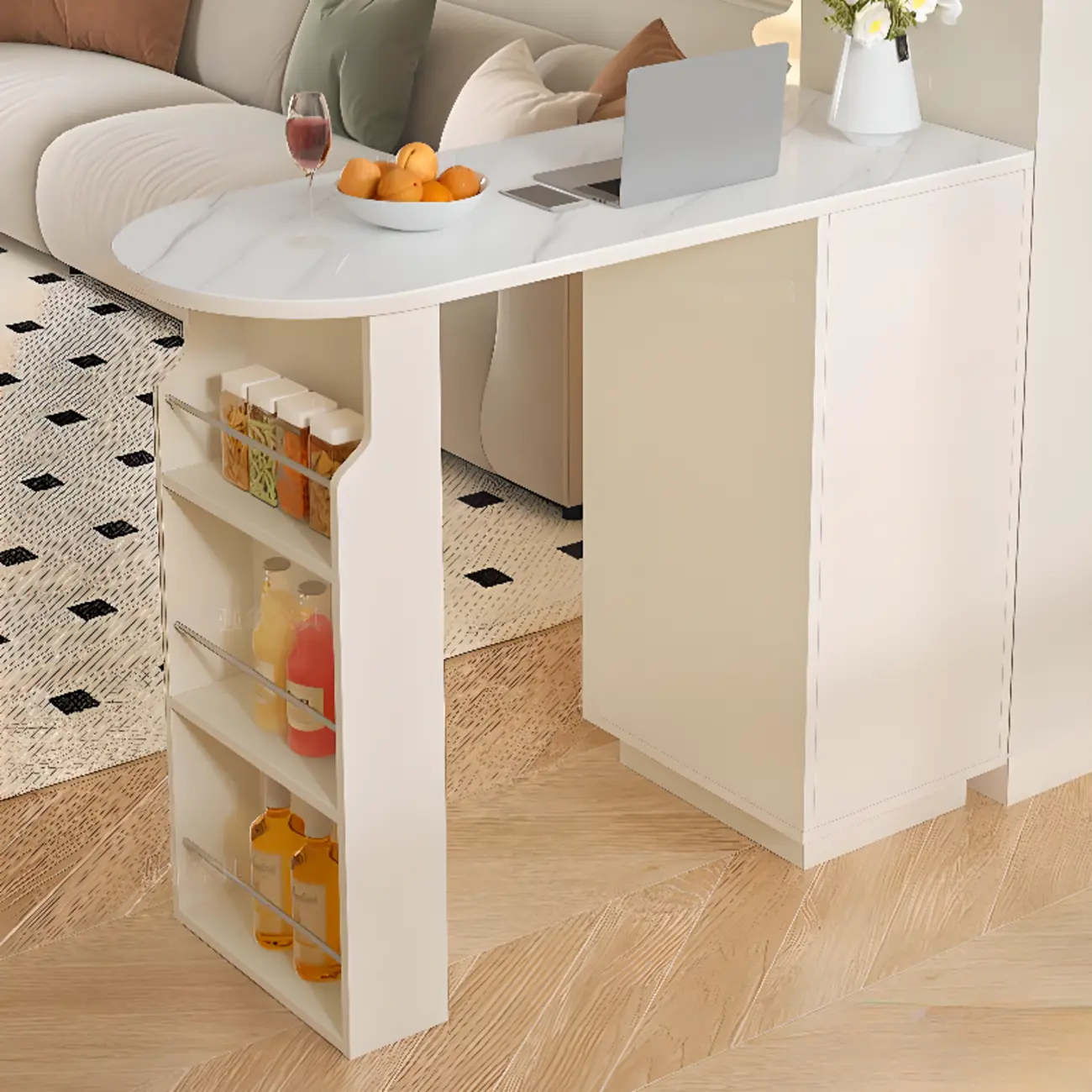 Modern Free Form White Slate Wood Storage Bar Tables Image - 8 | homeyfad