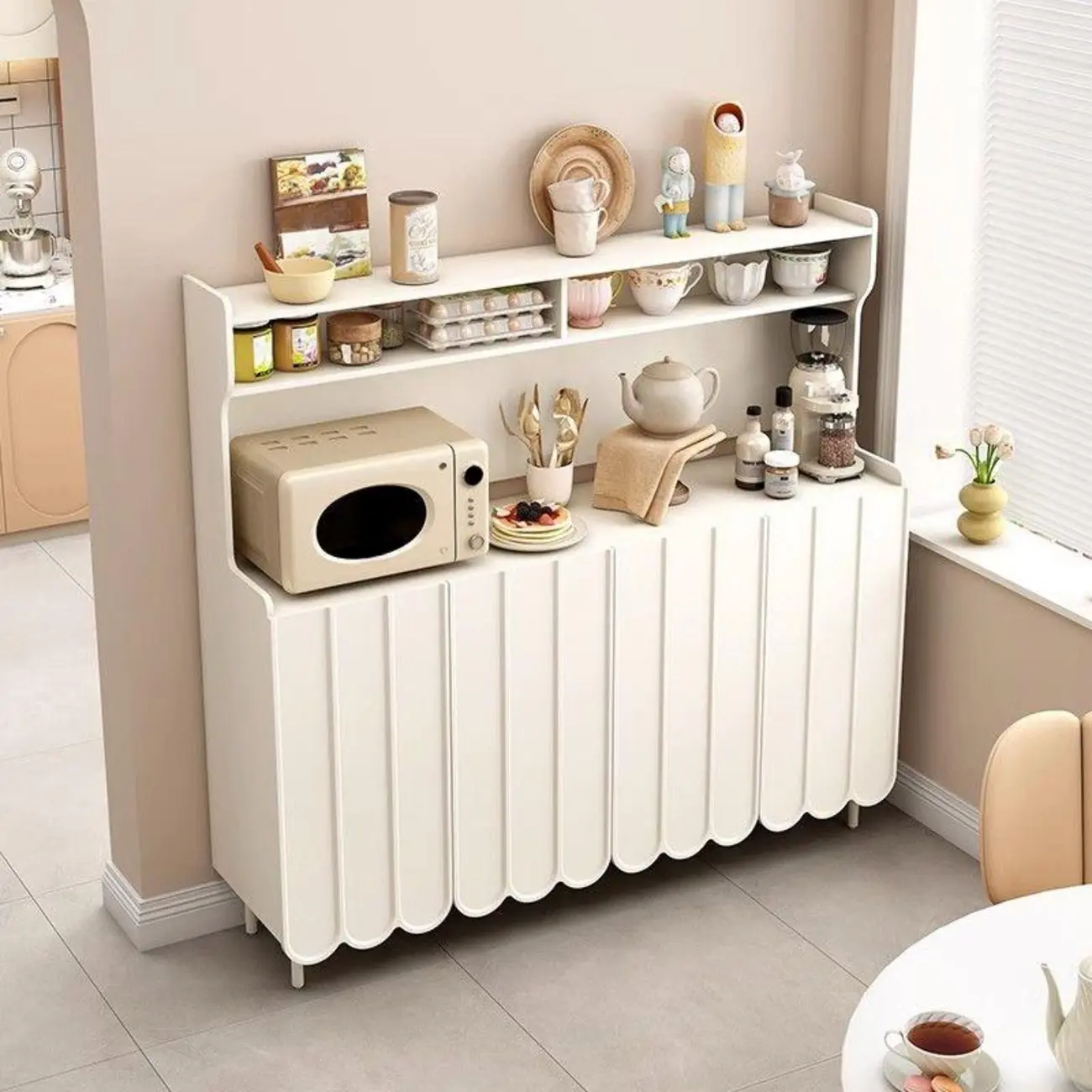 Modish Cream Wood Narrow Sideboard Image - 3 | homeyfad