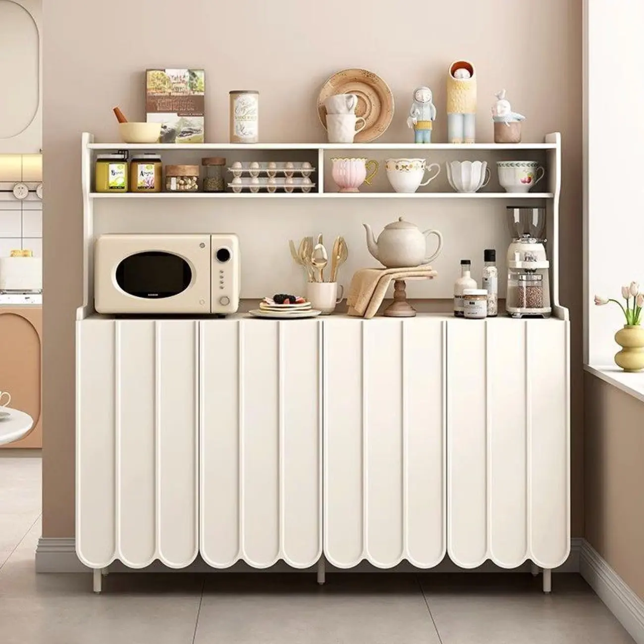 Modish Cream Wood Narrow Sideboard Image - 1 | homeyfad