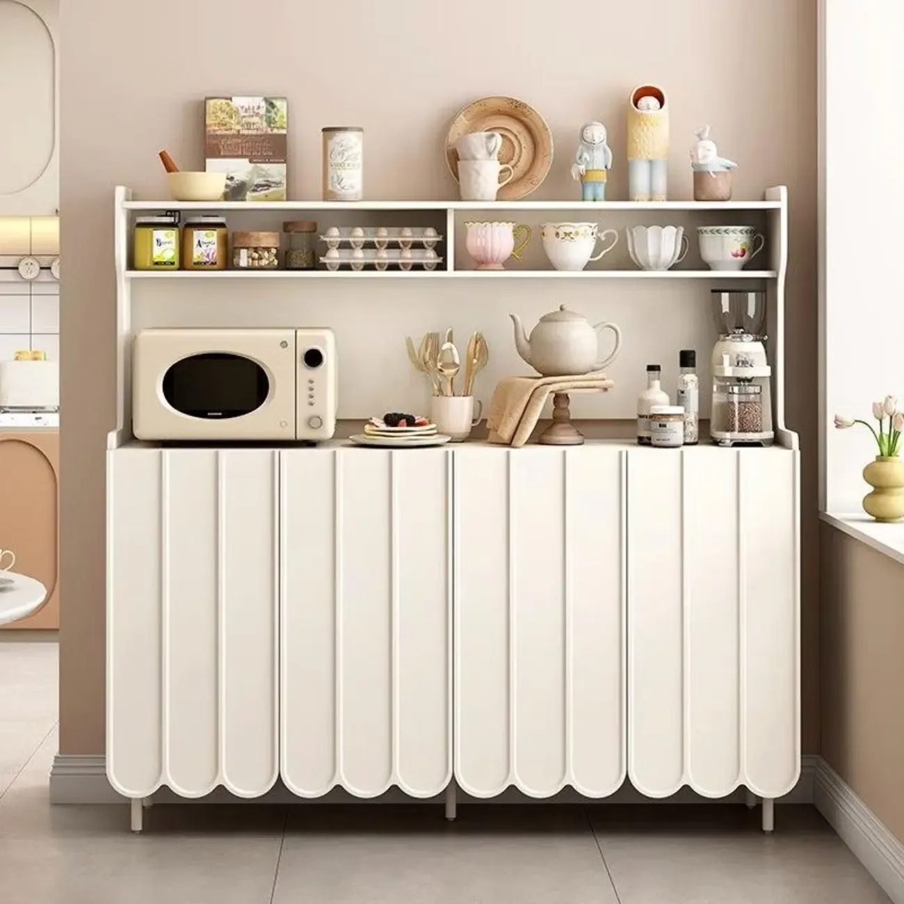 Modish Cream Wood Narrow Sideboard Image - 1