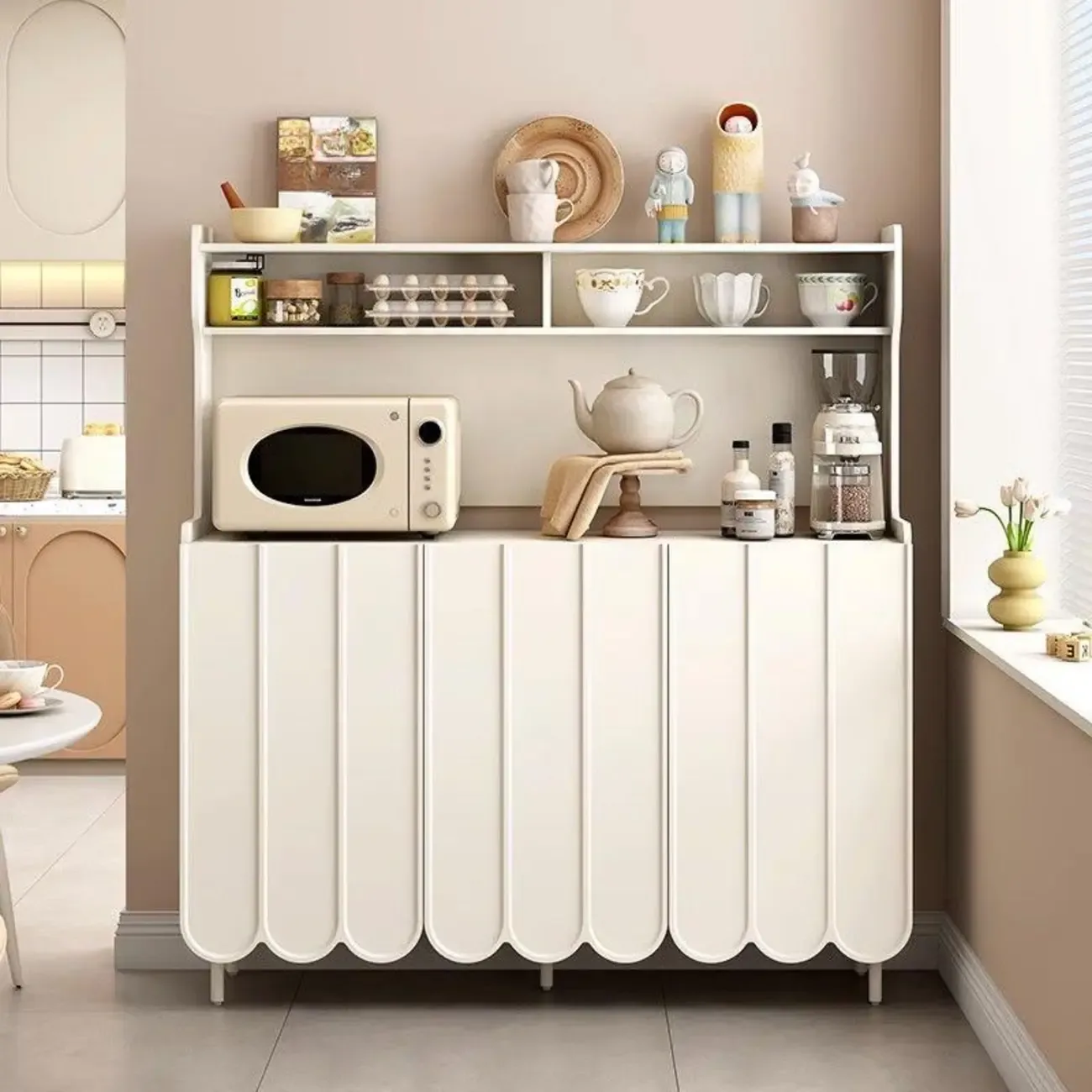 Modish Cream Wood Narrow Sideboard Image - 7