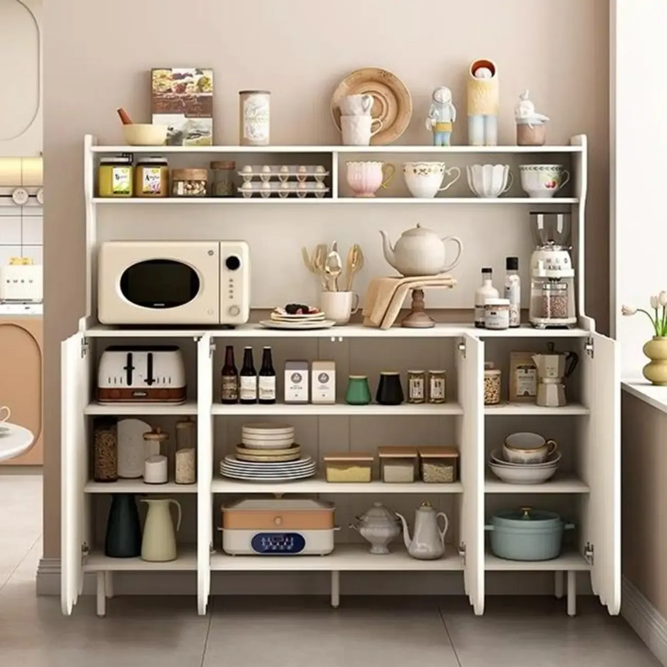 Modish Cream Wood Narrow Sideboard Image - 2