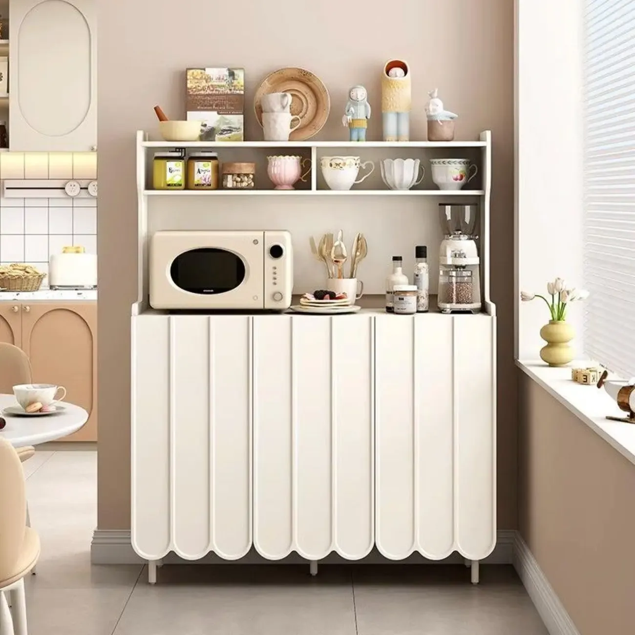 Modish Cream Wood Narrow Sideboard Image - 6