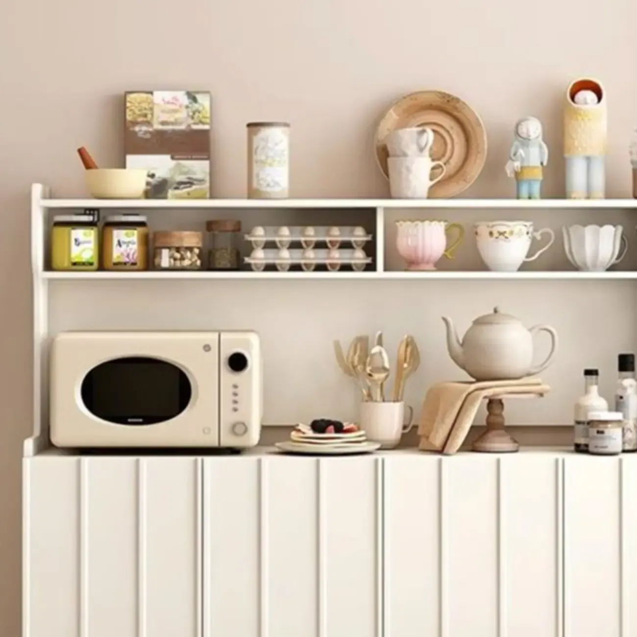 Modish Cream Wood Narrow Sideboard Image - 11