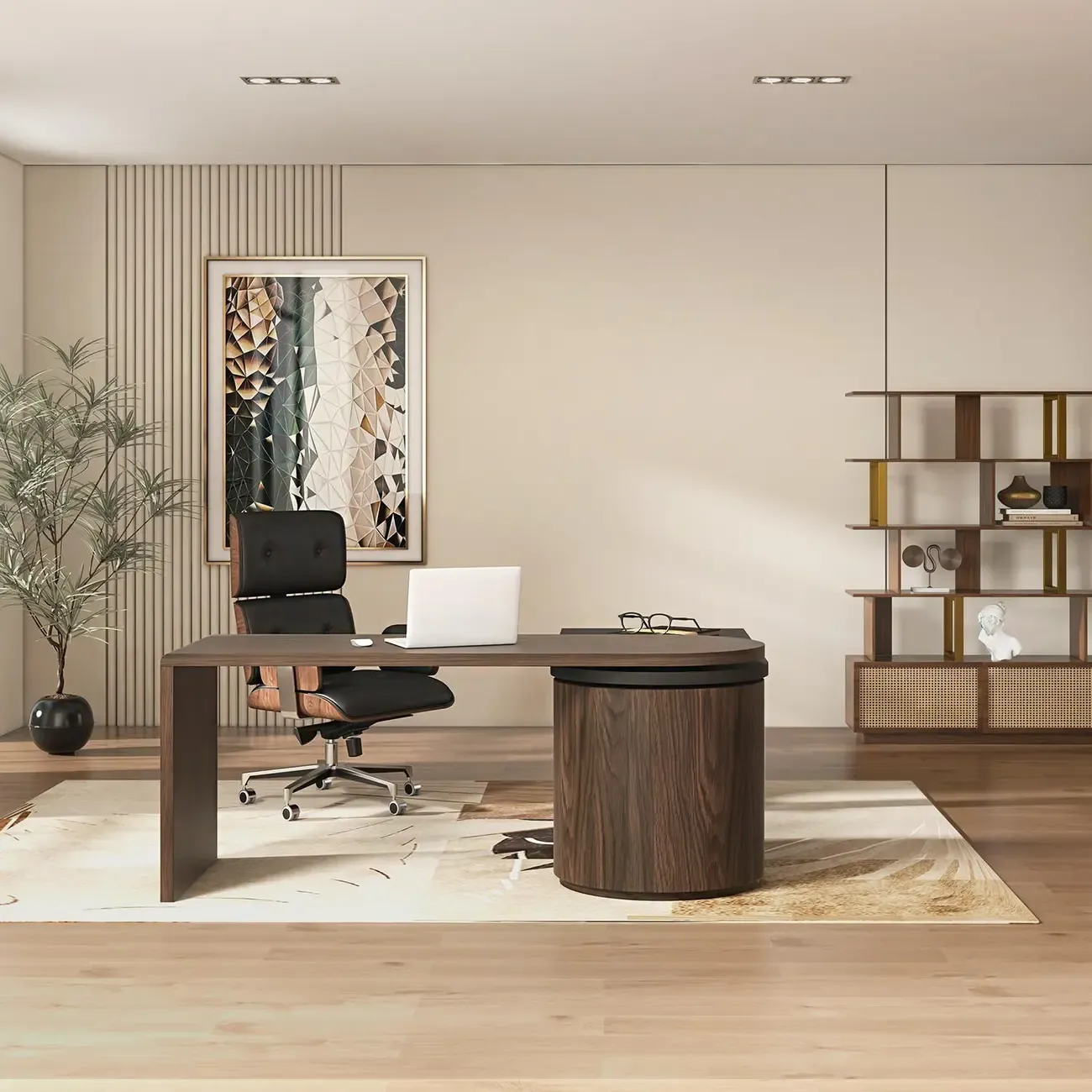 Black Wooden Adjustable Height Swivel Upholstered Desk Chair Home Office Image - 9