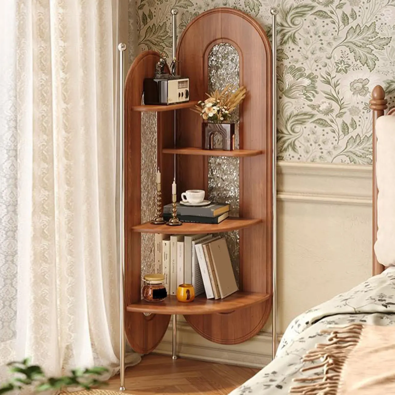 Vintage Brown Silver Corner Decorative Display Bedroom Cabinet Image - 1 | homeyfad