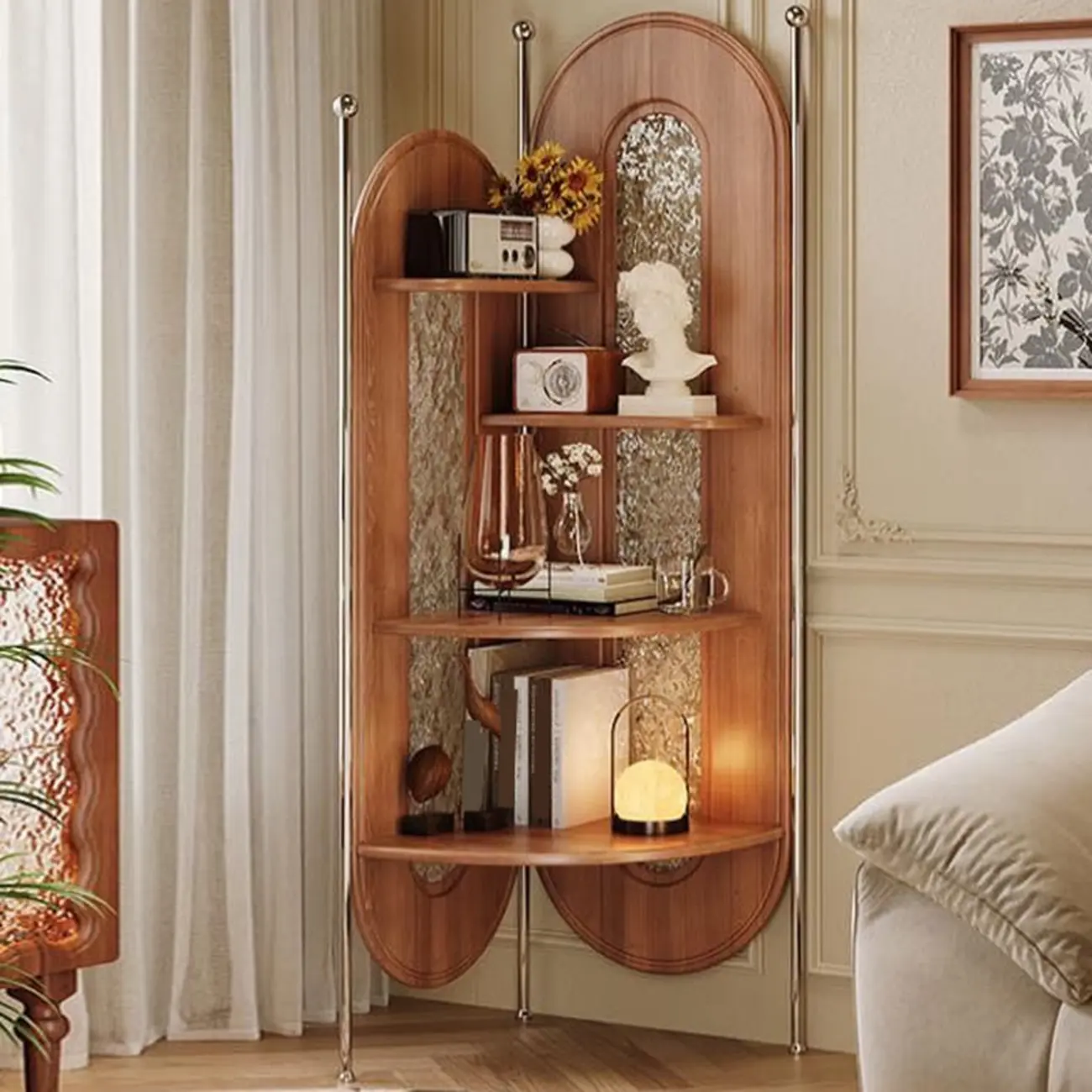 Vintage Brown Silver Corner Decorative Display Bedroom Cabinet Image - 3 | homeyfad