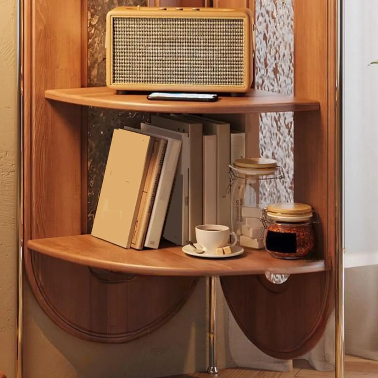 Vintage Brown Silver Corner Decorative Display Bedroom Cabinet Image - 7 | homeyfad