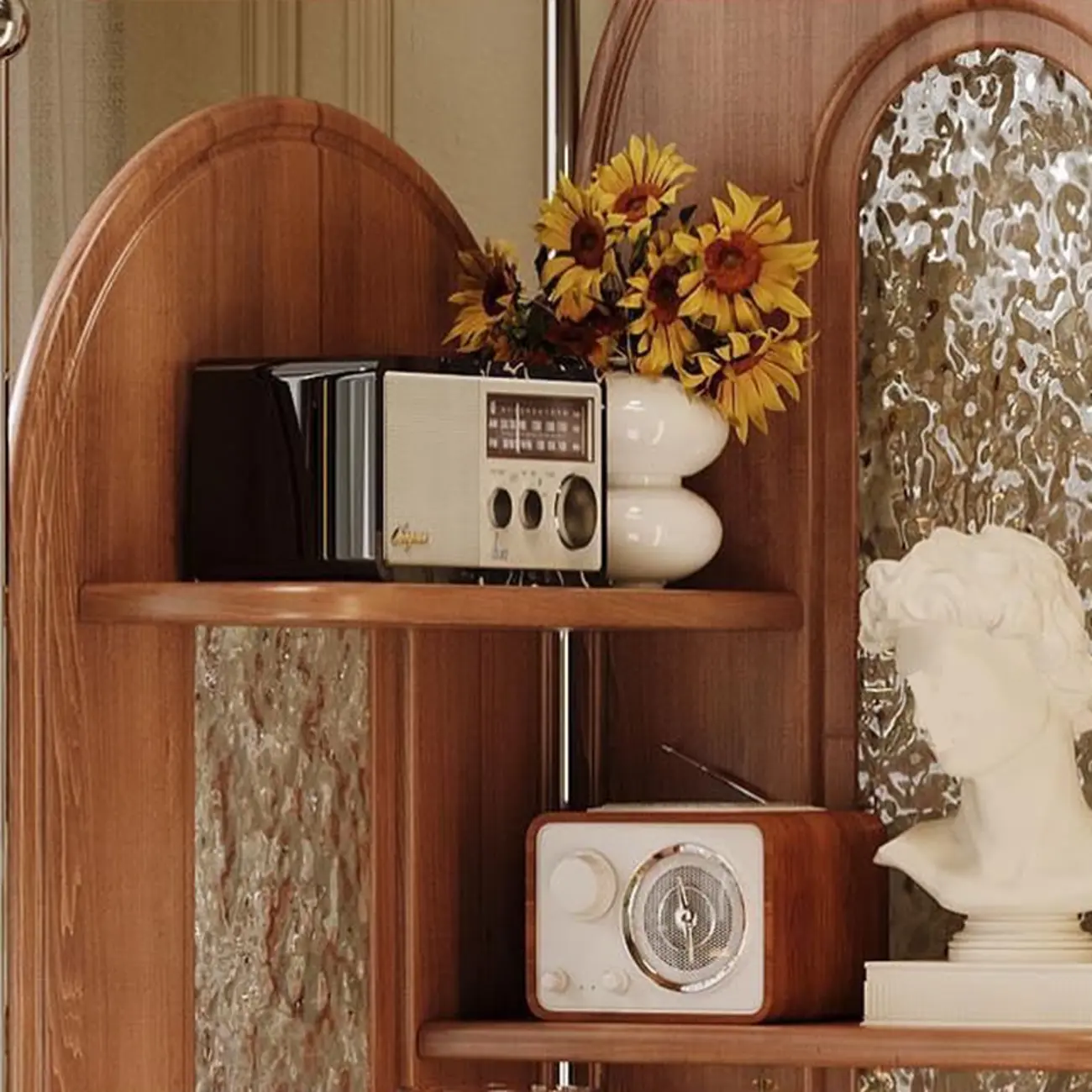 Vintage Brown Silver Corner Decorative Display Bedroom Cabinet Image - 9 | homeyfad