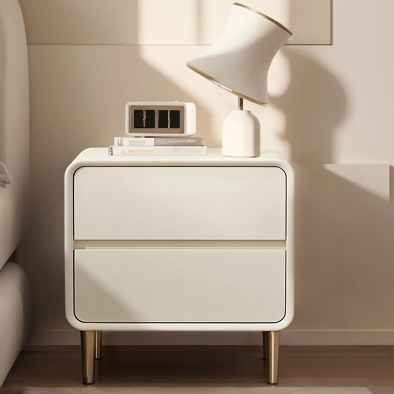 Modern White Bedside Table with Storage Drawers | homeyfad