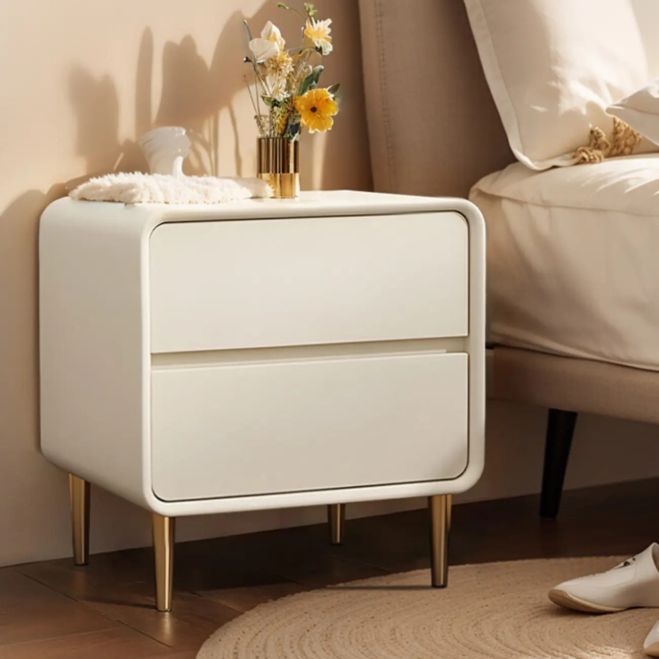 Modern White Bedside Table with Storage Drawers | homeyfad