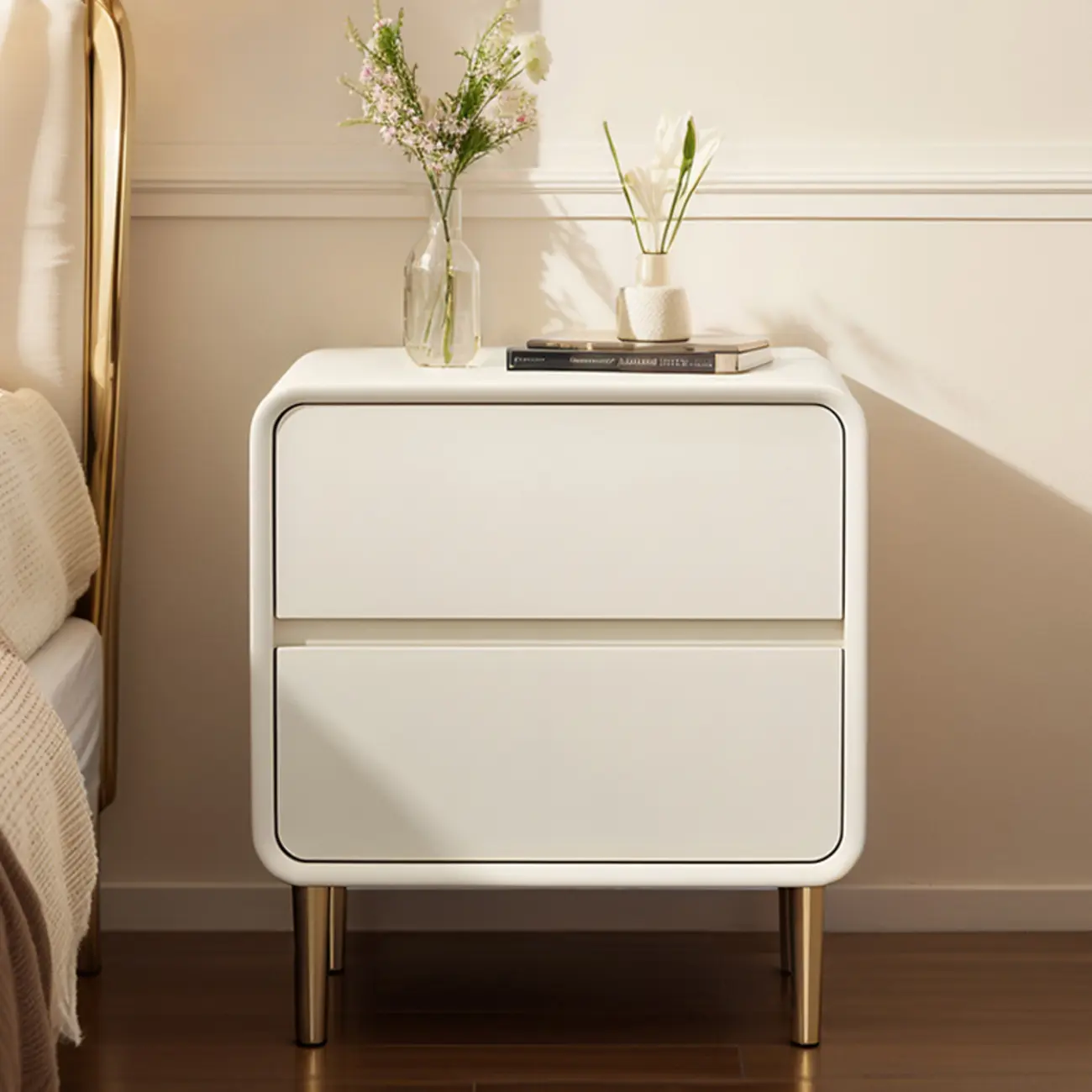 Modern White Bedside Table with Storage Drawers | homeyfad