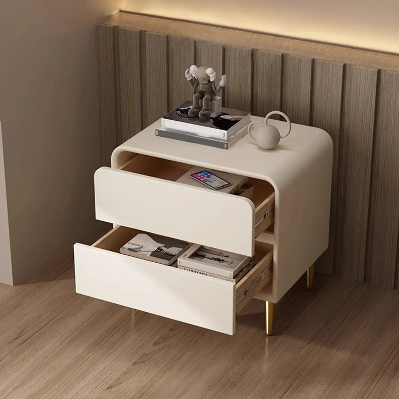 Modern White Bedside Table with Storage Drawers | homeyfad