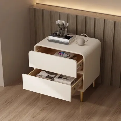 Modern White Bedside Table with Storage Drawers