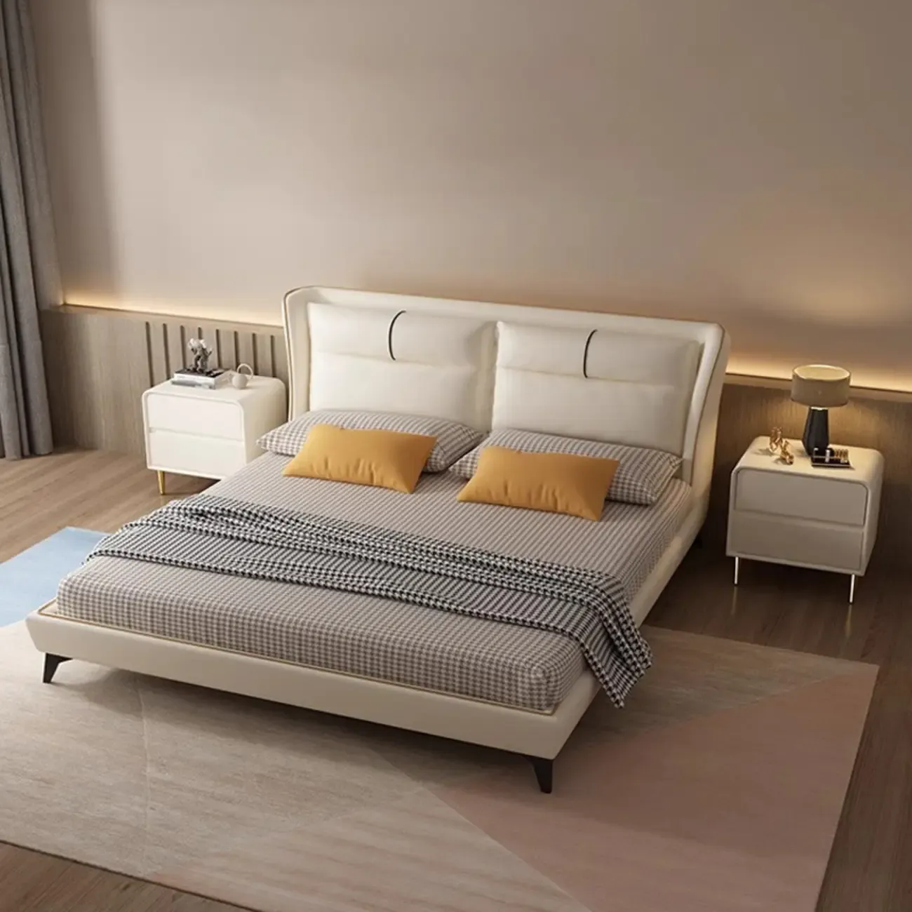 Modern White Bedside Table with Storage Drawers