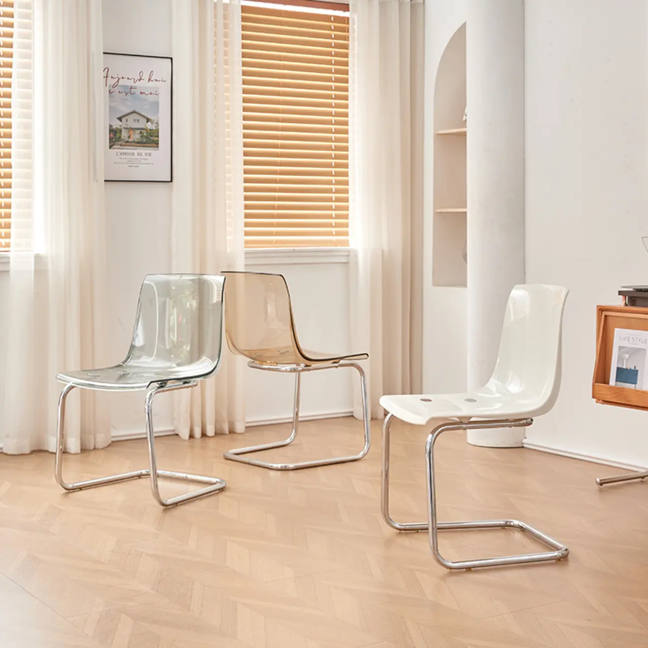 Scandinavian Acrylic Solid Back Dining Chair Image - 1 | homeyfad