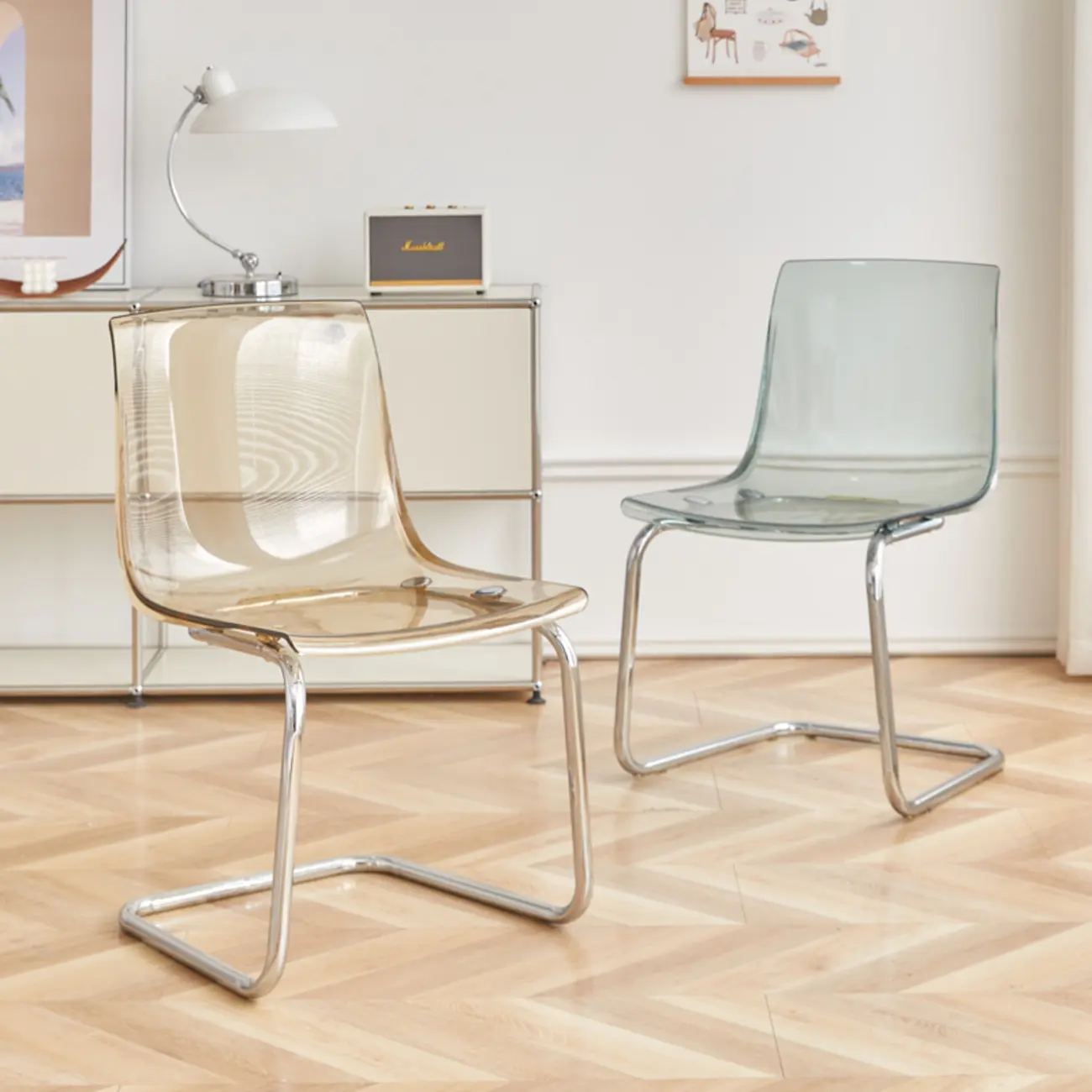 Scandinavian Acrylic Solid Back Dining Chair Image - 2 | homeyfad