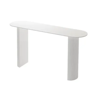 Scandinavian Oblong Black Stone Ribbed Steel Bar Tables Image - 2